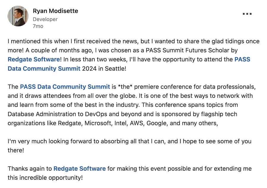 Scholar testimonial